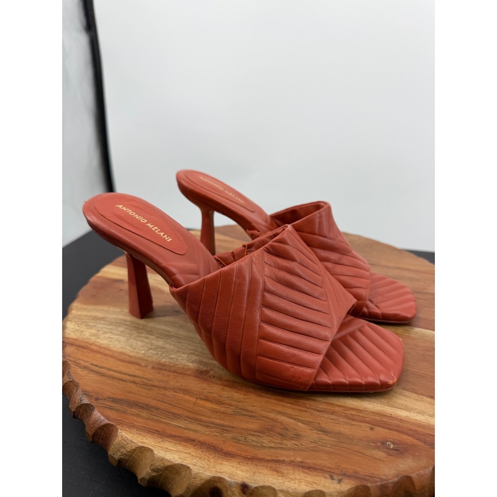 Antonio‎ Melani Mazie Heeled Sandals Women 6.5 Orange Quilted Leather Square Toe